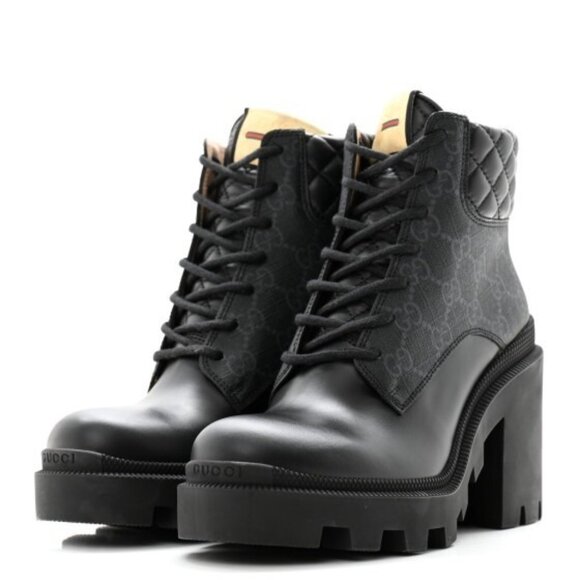 NEW GUCCI Apollo Calfskin GG Supreme Nappa Samoa Lace Up Ankle Boots 40.5 - Picture 1 of 12